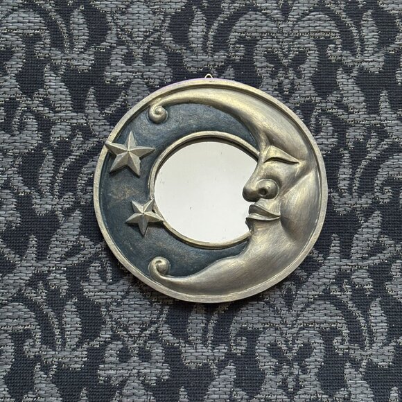 🌙 Hallowette - Handpainted Moon & Stars Mirror - Silver N' Gold - Picture 2 of 5